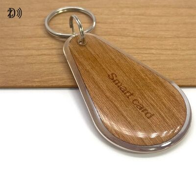 Custom Printed Wooden Key Chain with Waterproof Full Epoxy Wood Keyfob 13.56MHz RFID NFC Communication for Access Control